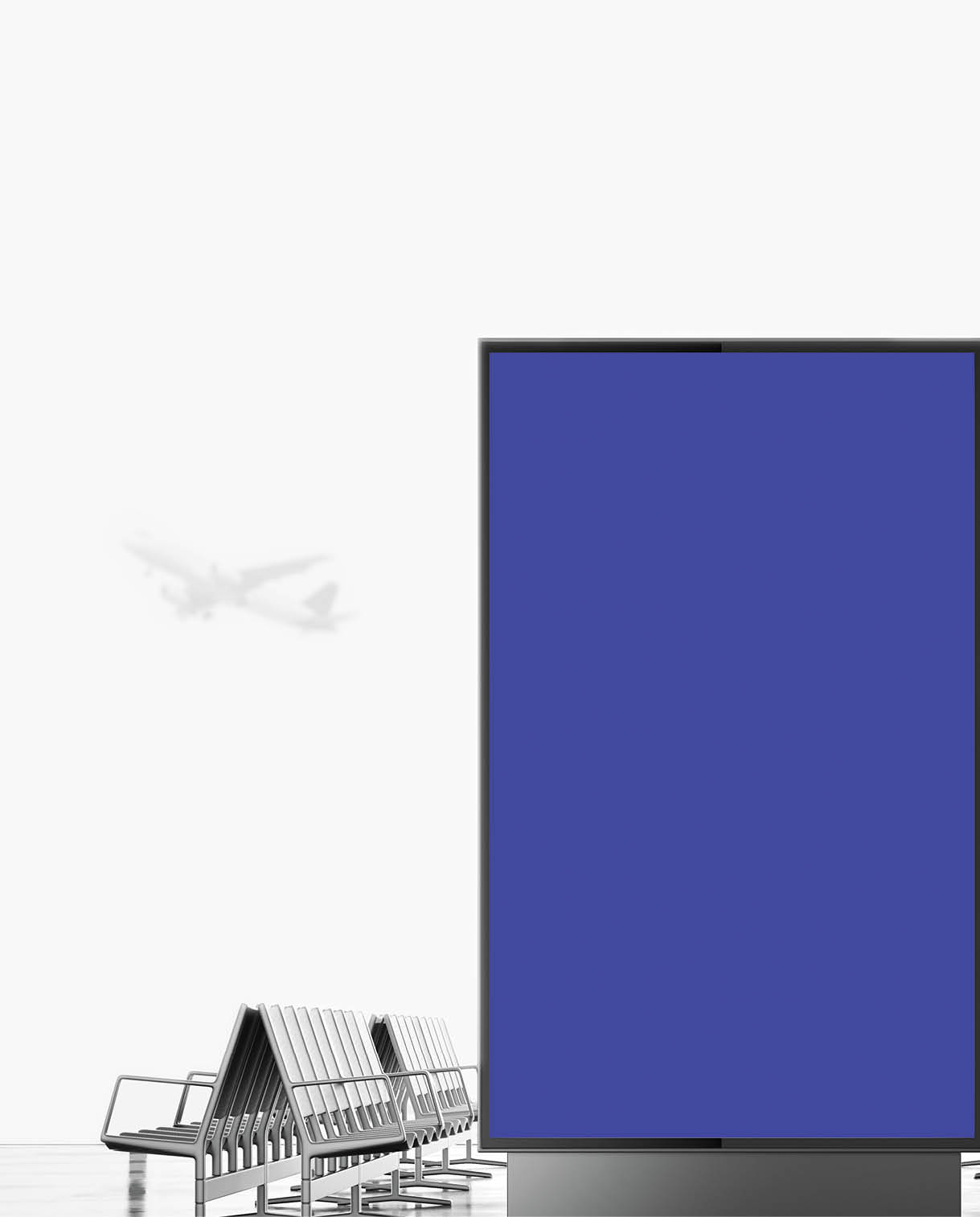 Blank vertical banner in the waiting hall of airport  3d rendering