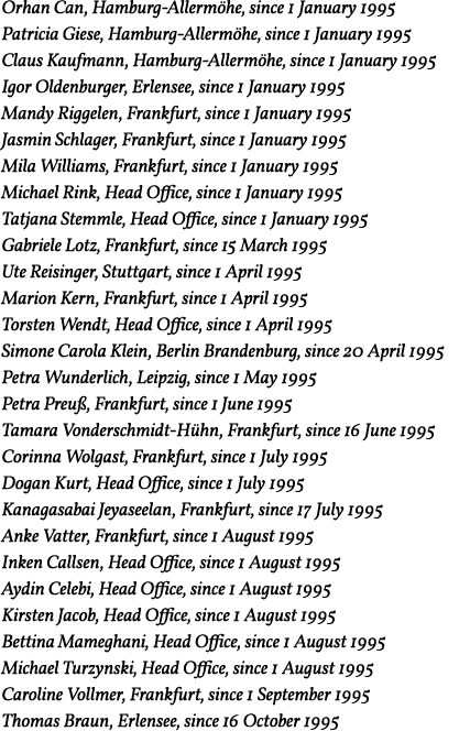 Orhan Can, Hamburg-Allermöhe, since 1 January 1995 Patricia Giese, Hamburg-Allermöhe, since 1 January 1995 Claus Kauf   