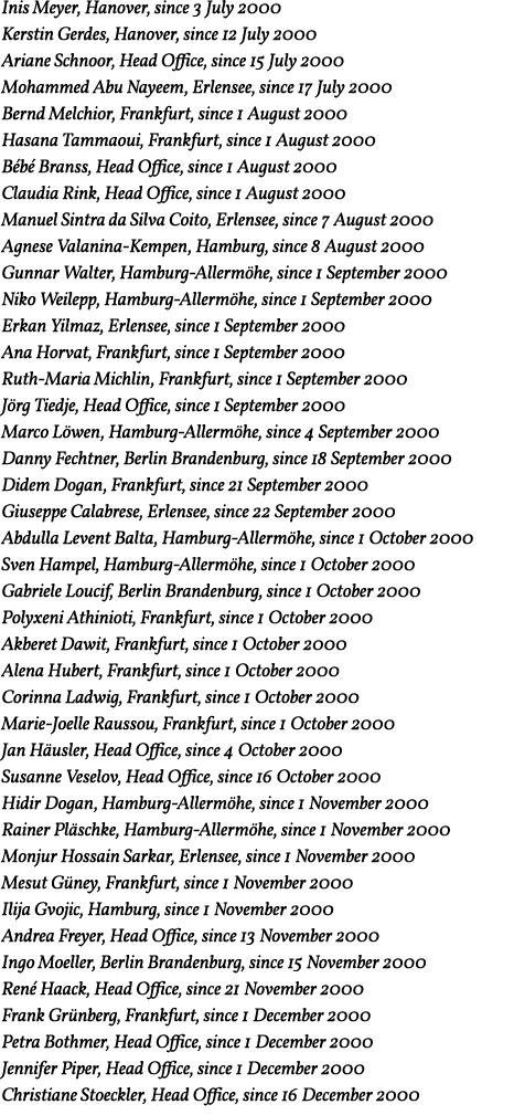 Inis Meyer, Hanover, since 3 July 2000 Kerstin Gerdes, Hanover, since 12 July 2000 Ariane Schnoor, Head Office, since   